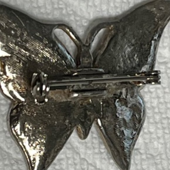 VTG Patriotic Red White Blue Enamel Butterfly Brooch Hat Scarf Pin 1.75"x1.25" - Picture 11 of 13